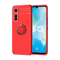 Custodia Silicone Ultra Sottile Morbida Cover con Magnetico Anello Supporto SD2 per Vivo Y73s 5G Rosso