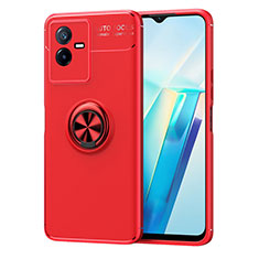 Custodia Silicone Ultra Sottile Morbida Cover con Magnetico Anello Supporto SD2 per Vivo Y73t Rosso