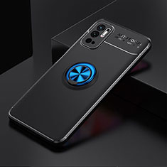 Custodia Silicone Ultra Sottile Morbida Cover con Magnetico Anello Supporto SD2 per Xiaomi Redmi Note 10 5G Blu e Nero