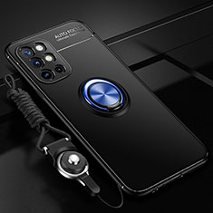 Custodia Silicone Ultra Sottile Morbida Cover con Magnetico Anello Supporto SD3 per OnePlus 9R 5G Blu e Nero