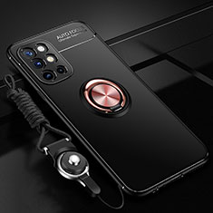 Custodia Silicone Ultra Sottile Morbida Cover con Magnetico Anello Supporto SD3 per OnePlus 9R 5G Oro e Nero