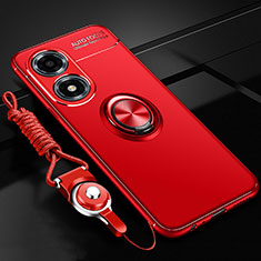 Custodia Silicone Ultra Sottile Morbida Cover con Magnetico Anello Supporto SD3 per Oppo A2x 5G Rosso