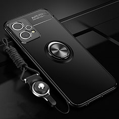 Custodia Silicone Ultra Sottile Morbida Cover con Magnetico Anello Supporto SD3 per Realme 9 Pro+ Plus 5G Nero