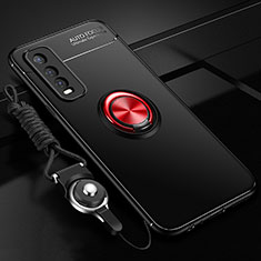 Custodia Silicone Ultra Sottile Morbida Cover con Magnetico Anello Supporto SD3 per Vivo iQOO U1 Rosso e Nero