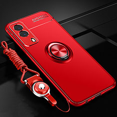 Custodia Silicone Ultra Sottile Morbida Cover con Magnetico Anello Supporto SD3 per Vivo T1x 5G Rosso