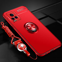 Custodia Silicone Ultra Sottile Morbida Cover con Magnetico Anello Supporto SD3 per Vivo V21 5G Rosso