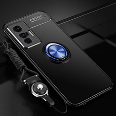 Custodia Silicone Ultra Sottile Morbida Cover con Magnetico Anello Supporto SD3 per Vivo X70t Blu e Nero