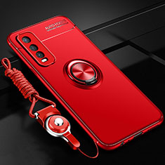 Custodia Silicone Ultra Sottile Morbida Cover con Magnetico Anello Supporto SD3 per Vivo Y70t 5G Rosso