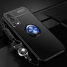 Custodia Silicone Ultra Sottile Morbida Cover con Magnetico Anello Supporto SD3 per Vivo Y72 5G Blu e Nero