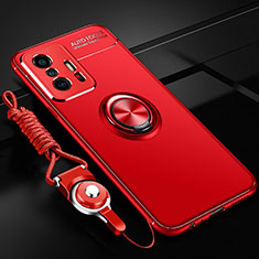 Custodia Silicone Ultra Sottile Morbida Cover con Magnetico Anello Supporto SD3 per Xiaomi Mi 11T 5G Rosso