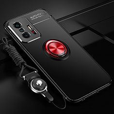 Custodia Silicone Ultra Sottile Morbida Cover con Magnetico Anello Supporto SD3 per Xiaomi Mi 11T Pro 5G Rosso e Nero