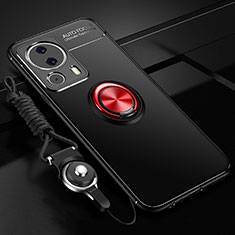 Custodia Silicone Ultra Sottile Morbida Cover con Magnetico Anello Supporto SD3 per Xiaomi Mi 12 Lite NE 5G Rosso e Nero