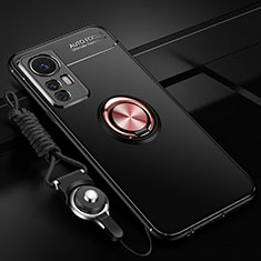 Custodia Silicone Ultra Sottile Morbida Cover con Magnetico Anello Supporto SD3 per Xiaomi Mi 12T 5G Oro e Nero