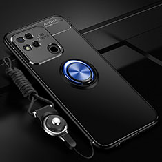 Custodia Silicone Ultra Sottile Morbida Cover con Magnetico Anello Supporto SD3 per Xiaomi POCO C3 Blu e Nero