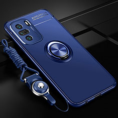 Custodia Silicone Ultra Sottile Morbida Cover con Magnetico Anello Supporto SD3 per Xiaomi Poco F3 5G Blu