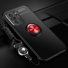 Custodia Silicone Ultra Sottile Morbida Cover con Magnetico Anello Supporto SD3 per Xiaomi Poco F3 5G Rosso e Nero