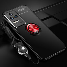 Custodia Silicone Ultra Sottile Morbida Cover con Magnetico Anello Supporto SD3 per Xiaomi Poco F4 5G Rosso e Nero