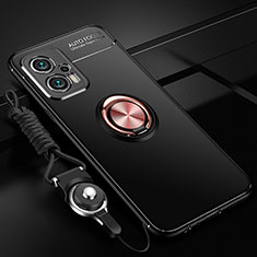Custodia Silicone Ultra Sottile Morbida Cover con Magnetico Anello Supporto SD3 per Xiaomi Poco X4 GT 5G Oro e Nero