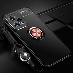 Custodia Silicone Ultra Sottile Morbida Cover con Magnetico Anello Supporto SD3 per Xiaomi Poco X5 5G Oro e Nero