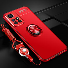 Custodia Silicone Ultra Sottile Morbida Cover con Magnetico Anello Supporto SD3 per Xiaomi Redmi 10 4G Rosso
