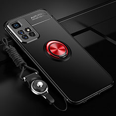 Custodia Silicone Ultra Sottile Morbida Cover con Magnetico Anello Supporto SD3 per Xiaomi Redmi 10 4G Rosso e Nero