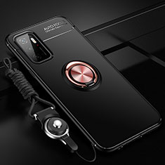Custodia Silicone Ultra Sottile Morbida Cover con Magnetico Anello Supporto SD3 per Xiaomi Redmi 10 Prime Plus 5G Oro e Nero