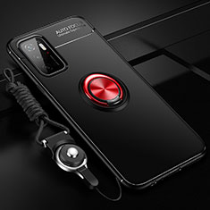 Custodia Silicone Ultra Sottile Morbida Cover con Magnetico Anello Supporto SD3 per Xiaomi Redmi 10 Prime Plus 5G Rosso e Nero