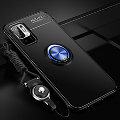 Custodia Silicone Ultra Sottile Morbida Cover con Magnetico Anello Supporto SD3 per Xiaomi Redmi Note 10 5G Blu e Nero