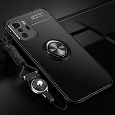 Custodia Silicone Ultra Sottile Morbida Cover con Magnetico Anello Supporto SD3 per Xiaomi Redmi Note 10 Pro 5G Nero