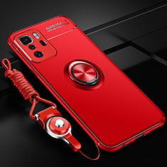 Custodia Silicone Ultra Sottile Morbida Cover con Magnetico Anello Supporto SD3 per Xiaomi Redmi Note 10 Pro 5G Rosso