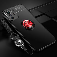 Custodia Silicone Ultra Sottile Morbida Cover con Magnetico Anello Supporto SD3 per Xiaomi Redmi Note 10 Pro 5G Rosso e Nero