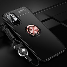 Custodia Silicone Ultra Sottile Morbida Cover con Magnetico Anello Supporto SD3 per Xiaomi Redmi Note 10T 5G Oro e Nero