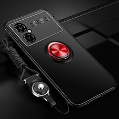 Custodia Silicone Ultra Sottile Morbida Cover con Magnetico Anello Supporto SD3 per Xiaomi Redmi Note 11R 5G Rosso e Nero