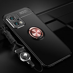 Custodia Silicone Ultra Sottile Morbida Cover con Magnetico Anello Supporto SD3 per Xiaomi Redmi Note 11T Pro+ Plus 5G Oro e Nero