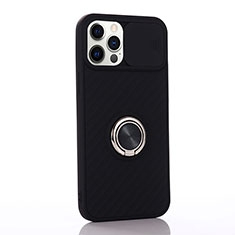 Custodia Silicone Ultra Sottile Morbida Cover con Magnetico Anello Supporto T01 per Apple iPhone 12 Pro Max Nero