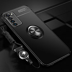 Custodia Silicone Ultra Sottile Morbida Cover con Magnetico Anello Supporto T01 per Huawei Honor Play4 5G Nero