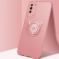 Custodia Silicone Ultra Sottile Morbida Cover con Magnetico Anello Supporto T01 per Huawei Honor X10 5G Oro Rosa