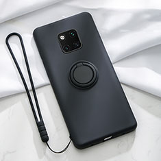 Custodia Silicone Ultra Sottile Morbida Cover con Magnetico Anello Supporto T01 per Huawei Mate 20 Pro Nero