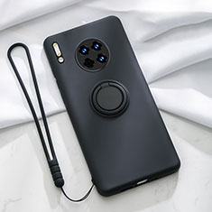 Custodia Silicone Ultra Sottile Morbida Cover con Magnetico Anello Supporto T01 per Huawei Mate 30 5G Nero
