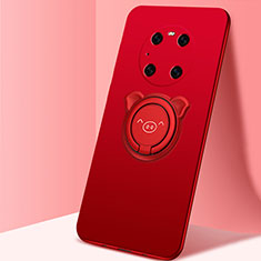 Custodia Silicone Ultra Sottile Morbida Cover con Magnetico Anello Supporto T01 per Huawei Mate 40E Pro 5G Rosso