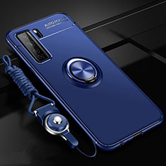 Custodia Silicone Ultra Sottile Morbida Cover con Magnetico Anello Supporto T01 per Huawei Nova 7 SE 5G Blu
