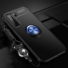 Custodia Silicone Ultra Sottile Morbida Cover con Magnetico Anello Supporto T01 per Huawei Nova 7 SE 5G Blu e Nero