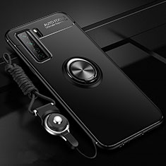 Custodia Silicone Ultra Sottile Morbida Cover con Magnetico Anello Supporto T01 per Huawei Nova 7 SE 5G Nero