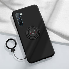 Custodia Silicone Ultra Sottile Morbida Cover con Magnetico Anello Supporto T01 per Oppo A91 Nero