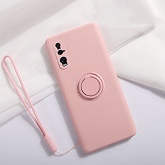 Custodia Silicone Ultra Sottile Morbida Cover con Magnetico Anello Supporto T01 per Oppo Find X2 Rosa