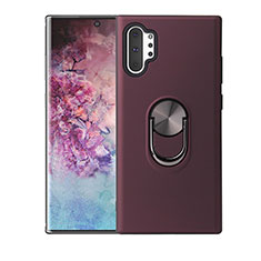 Custodia Silicone Ultra Sottile Morbida Cover con Magnetico Anello Supporto T01 per Samsung Galaxy Note 10 Plus 5G Rosso Rosa