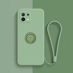 Custodia Silicone Ultra Sottile Morbida Cover con Magnetico Anello Supporto T01 per Xiaomi Mi 11 5G Verde Pastello