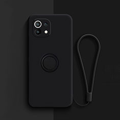 Custodia Silicone Ultra Sottile Morbida Cover con Magnetico Anello Supporto T01 per Xiaomi Mi 11 Lite 4G Nero