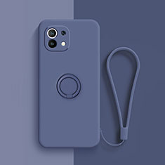 Custodia Silicone Ultra Sottile Morbida Cover con Magnetico Anello Supporto T01 per Xiaomi Mi 11 Lite 5G NE Blu