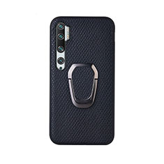 Custodia Silicone Ultra Sottile Morbida Cover con Magnetico Anello Supporto T01 per Xiaomi Mi Note 10 Nero
